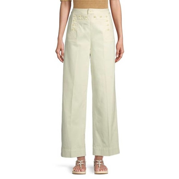 Tory Burch Button Detail Cropped Wide Leg Sailor Pants Size 6 NWOT - Picture 3 of 11